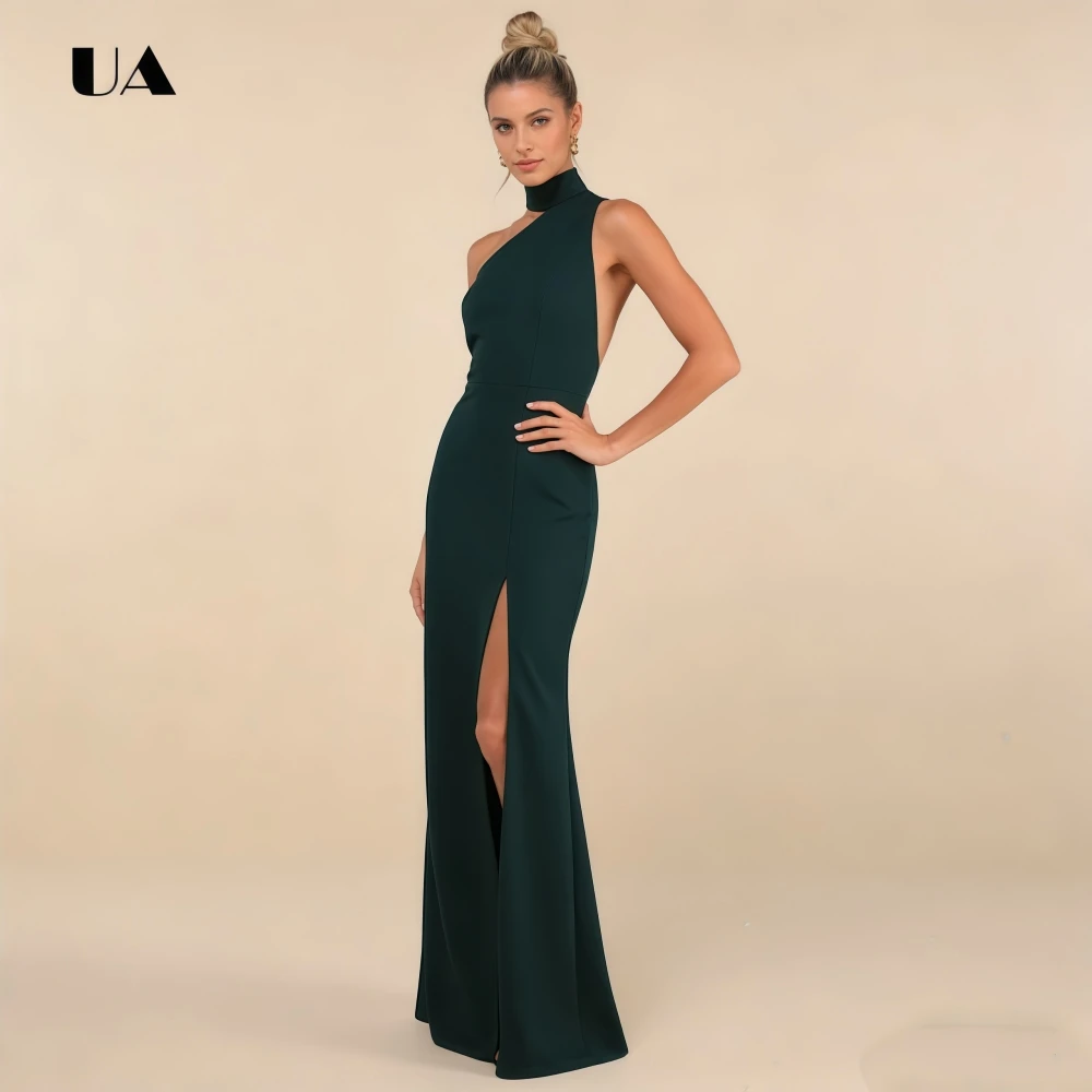 

ULBYANRY Sexy Halterneck Backless High-slit Party Dress, Solid Straight Evening Dress for Woman, Sleeveless Customized Prom Gown