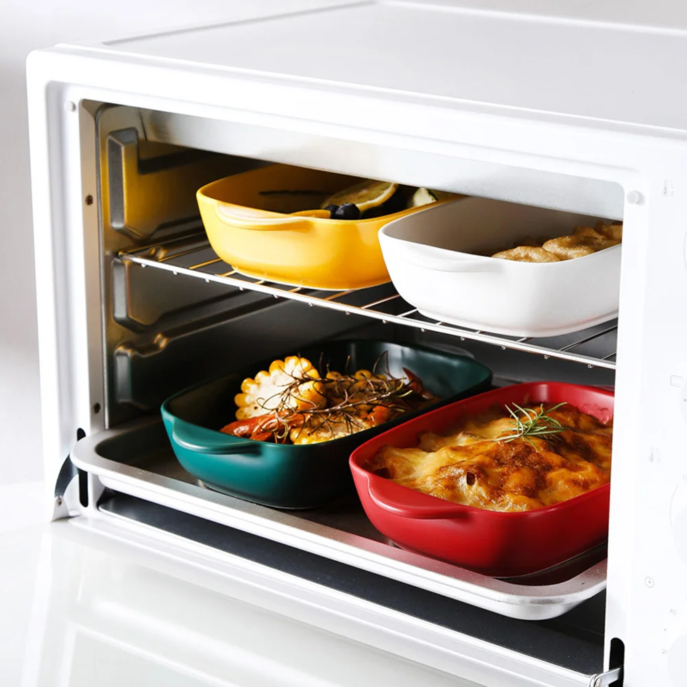 

Ceramic Baking Tray with Double Handles Elegant Design for Pizza Cheese Baking Oven Safe Dishware Household Bakeware High