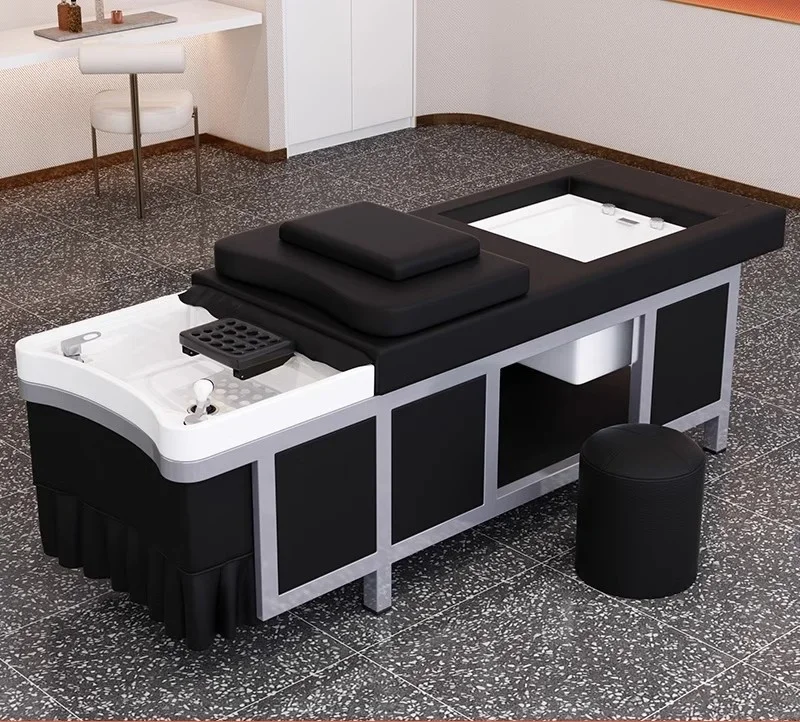 

Hair And Beauty Salon Black Shampoo Bed With Therapy Water Circulation Bowl Basin Furniture Set For Spa