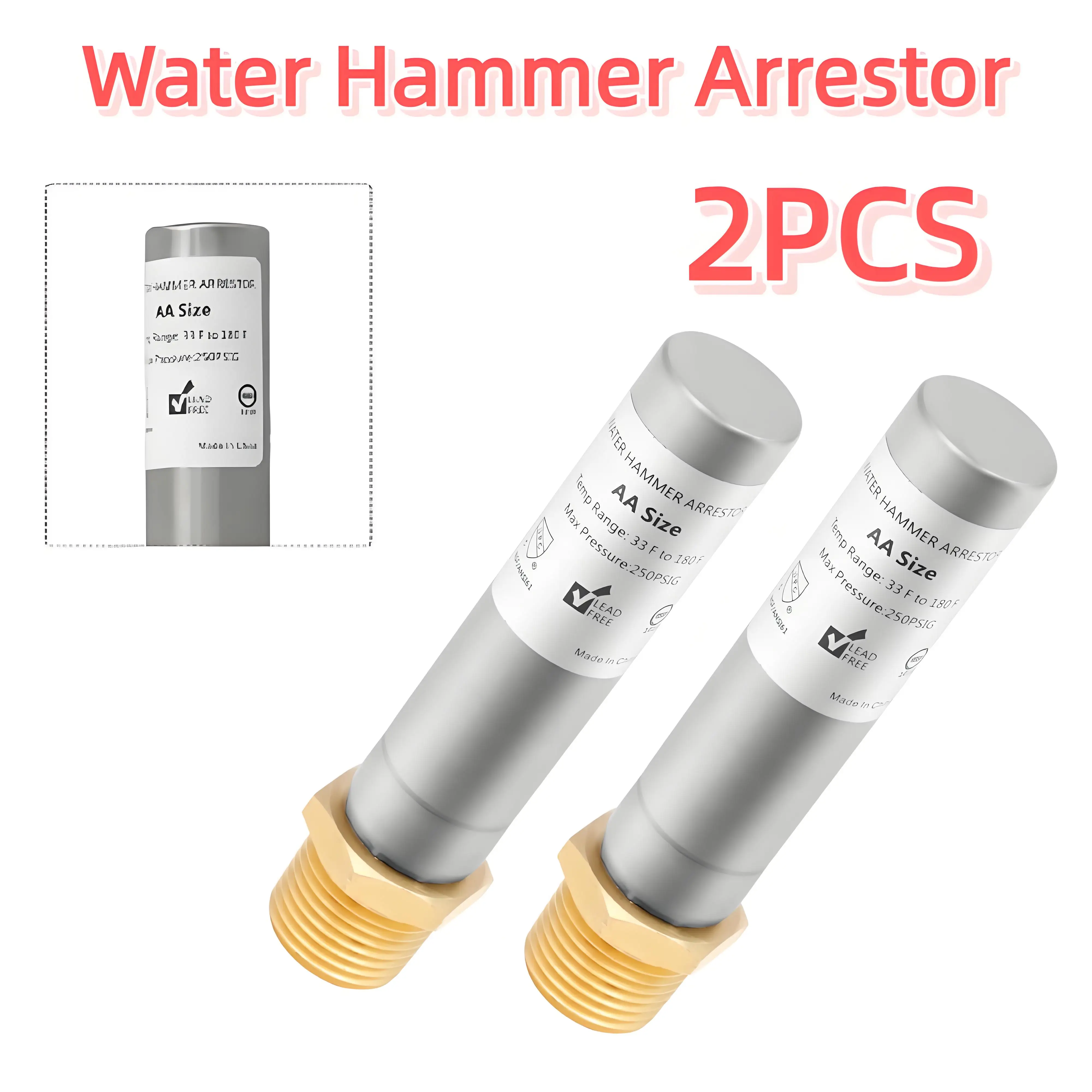 2Pcs Stainless Steel Construction Miniature Water Hammer Arrestor with 1/2 Inch NPT Connection Enduring & Reusable Construction