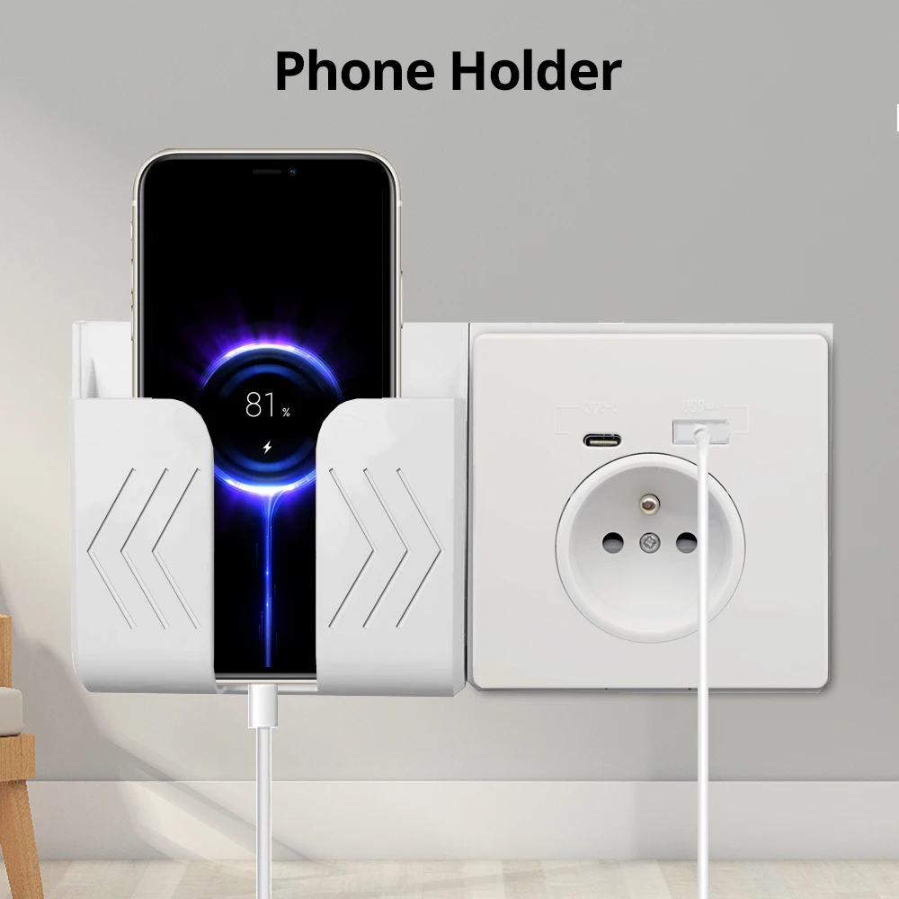 Wallpad White Plastic Panel Wall EU French Standard Power Socket With USB Charge Port Type-C Outlet 5V 2100mA