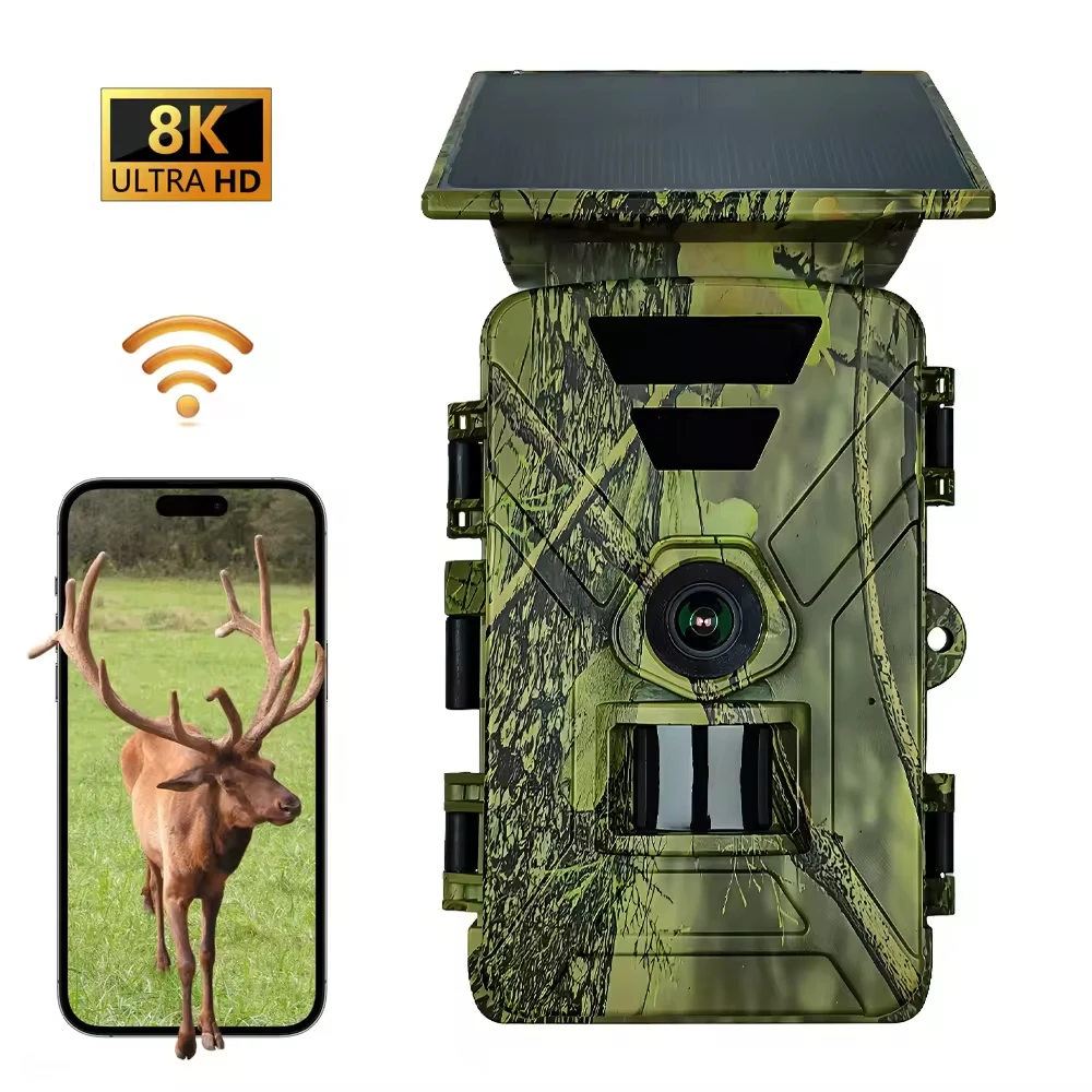 

PR903W Wifi Solar Panel Integrated Wireless Hunting Camera Main PIR 8K 60MP Long Night Vision 2.0" Display Screen Hunting Camera