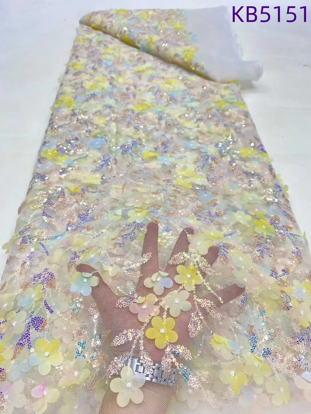 

3D цветок кружевная ткань последовательность тюлевого кружева африканская ткань кружево высокого качества 2025 бисерная свадебная кружевная ткань для шитья KB5151