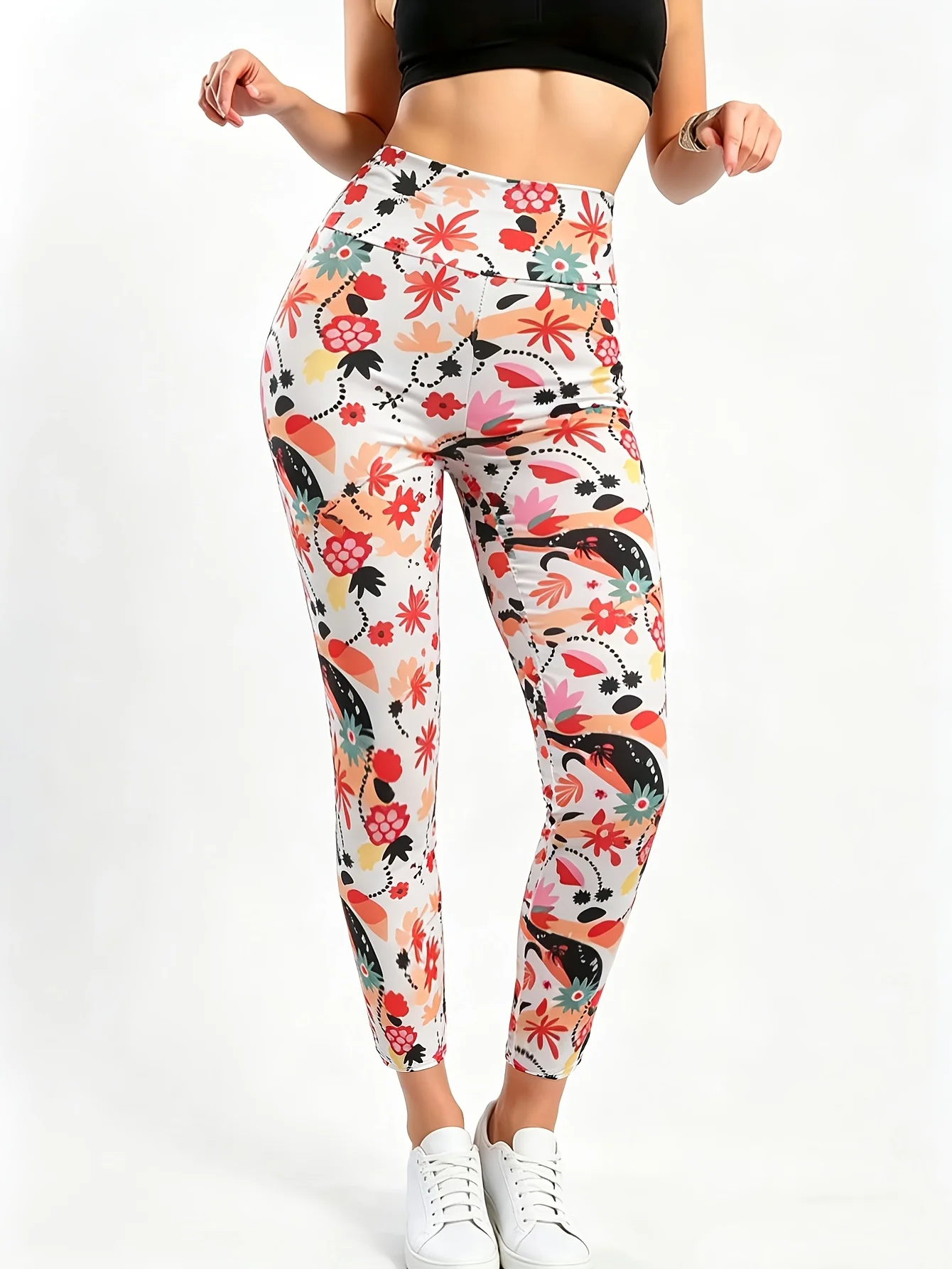 Spring Summer Fresh Floral Print High Waisted Leggings Stretchy Breathable fitness Yoga Pants Cropped Casual Tights