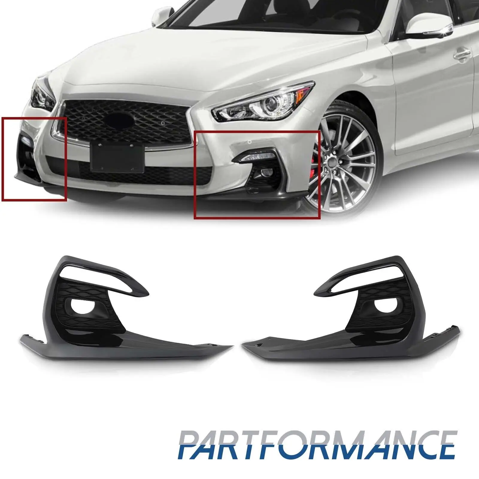 

Black Fog Light Lamp Grille Bezels Cover Gloss Fits Infiniti Q50 Sport 2018-2020 Front Bumper Side Grille Fog Lamp Frame