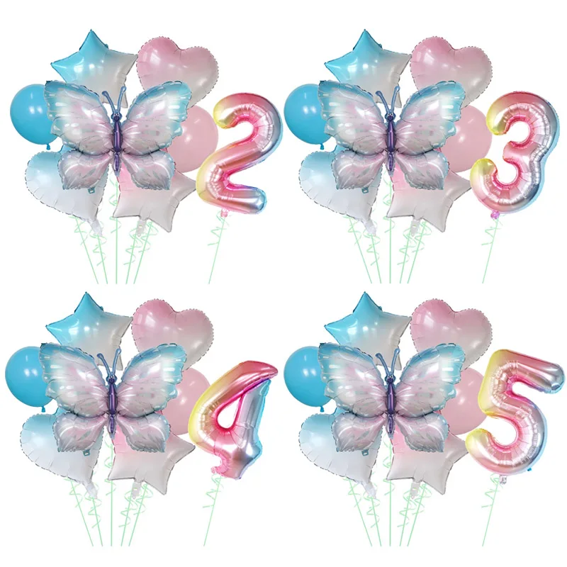 

8pcs Butterfly 30inch Number Balloons Set Sunflower Baby Shower Decor Helium Ballon Birthday Party Wedding Globos Supplies