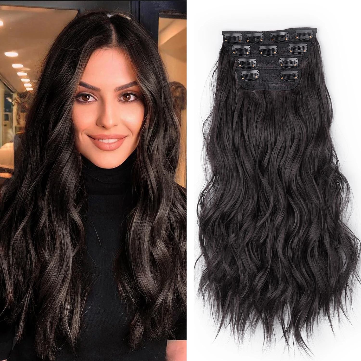 Clip in Hair Extensions 4PCS/set Synthetic Hair Soft Long Wavy Hair Extensions 20Inch Thick Hairpiece Hair Extensions For Women