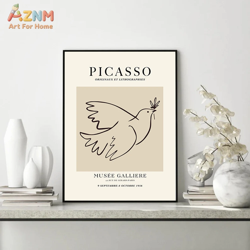 3PCS Matisse Picasso Paul Klee Exhibition Poster Canvas Wall Art Set Abstract Line Art Prints Posters Beige Black Neutral Tone U