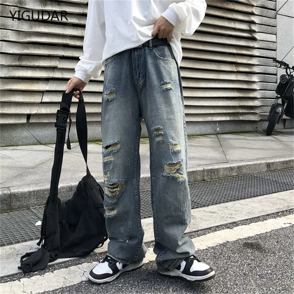 

spring 2022 womens ripped hole boyfriend high waist Women's Wide leg jeans baggy woman denim Pants jean mom jeans trousers