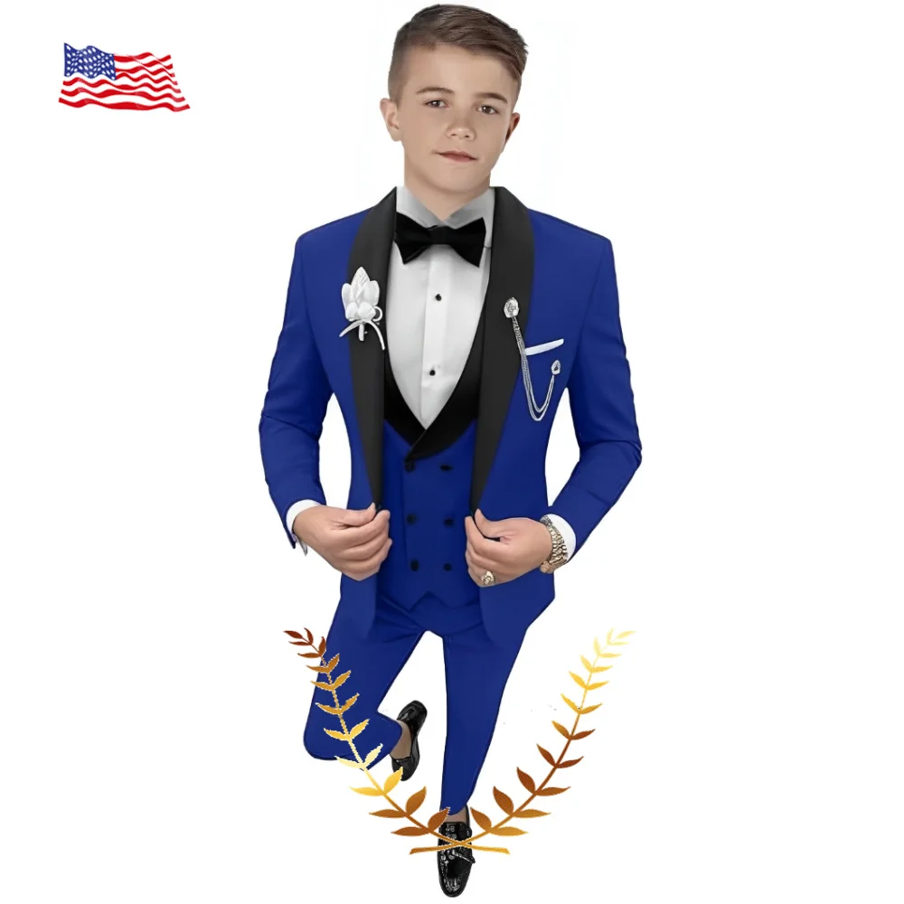 Elegant Boy's Suits Formal Slim Fit 3 Piece Kids Tuxedo Jacket Blazer Vest Pants for Wedding Prom Party