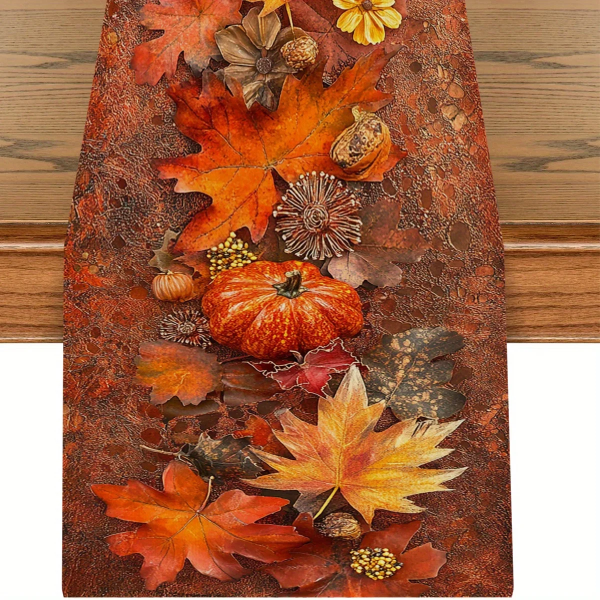 1 Piece of Autumn Harvest Theme Table Runner, Three-Dimensional Presents Maple Leaves, Pumpkins, Dried Flowers, Suitable for Restaurants, Home Furnishings, Thanksgiving Parties, Pastoral Market
