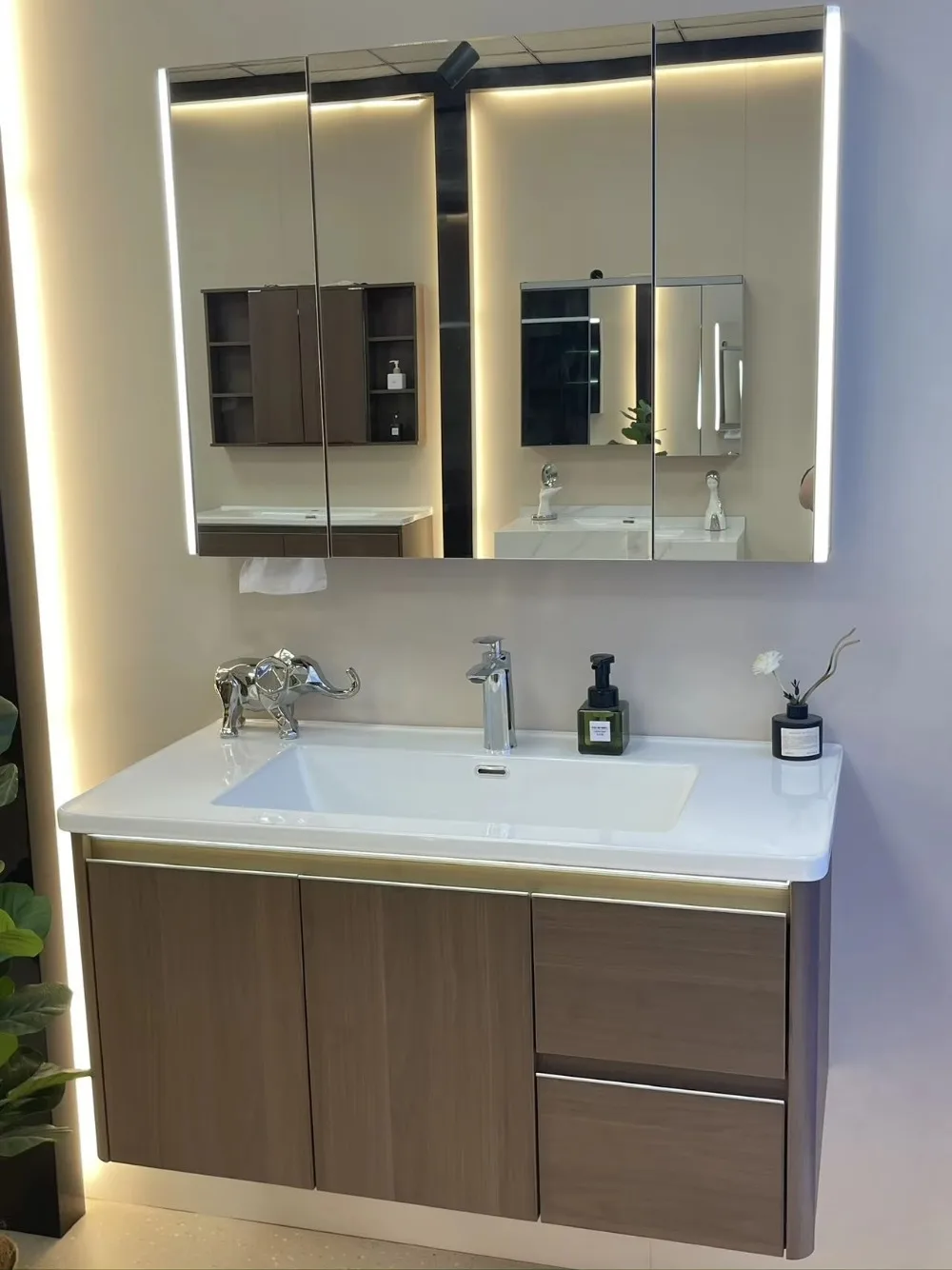 Modern Stone Bathroom Cabinet with Sink Space Saving Design Stable Structure & Easy Clean for Apartment Bathroom Renovation