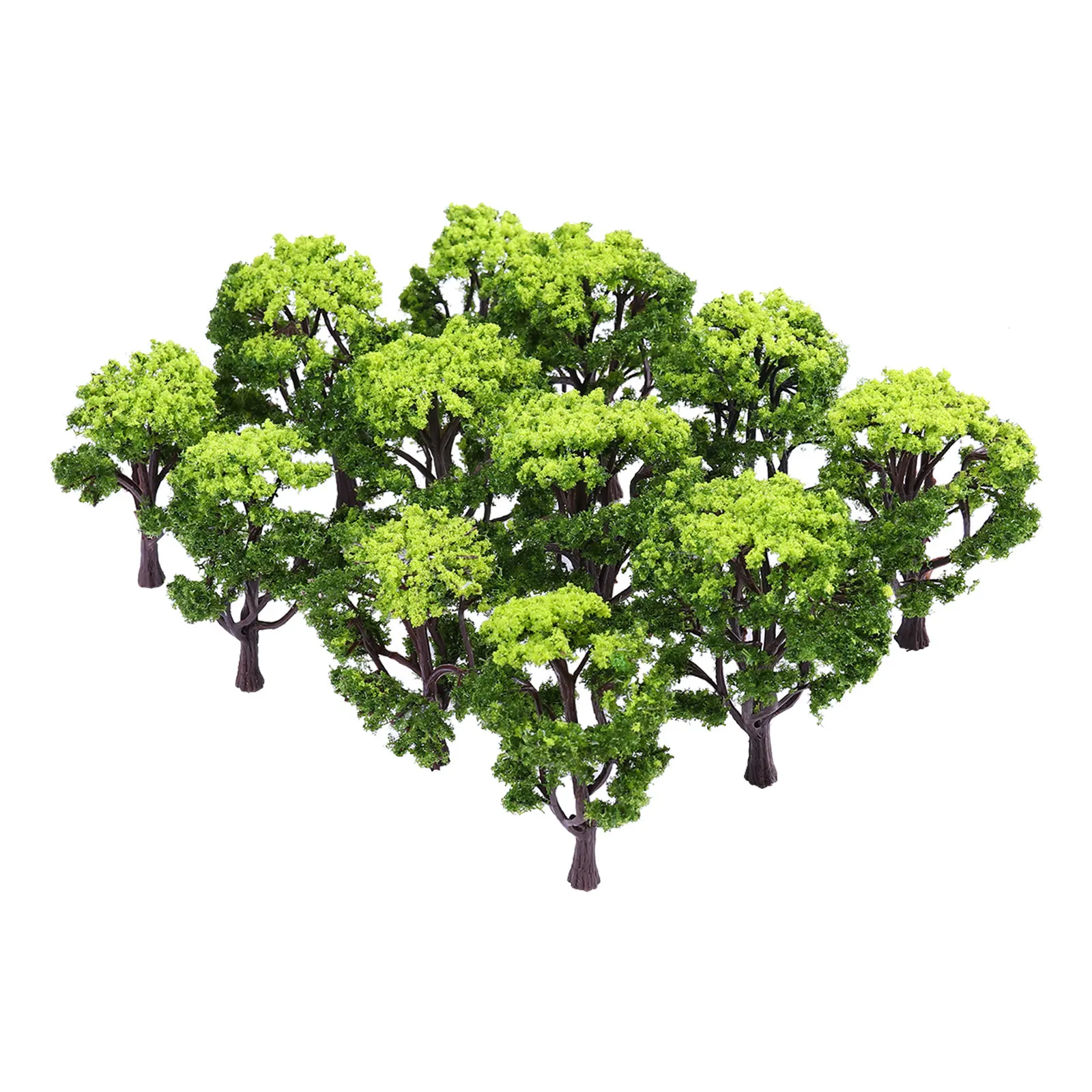 

12Pcs Green Plastic Trees 1:50 Scale Height 3-16Cm Landscape Decoration for Train Scenery Room Desk Kitchen Landscape Model Tree