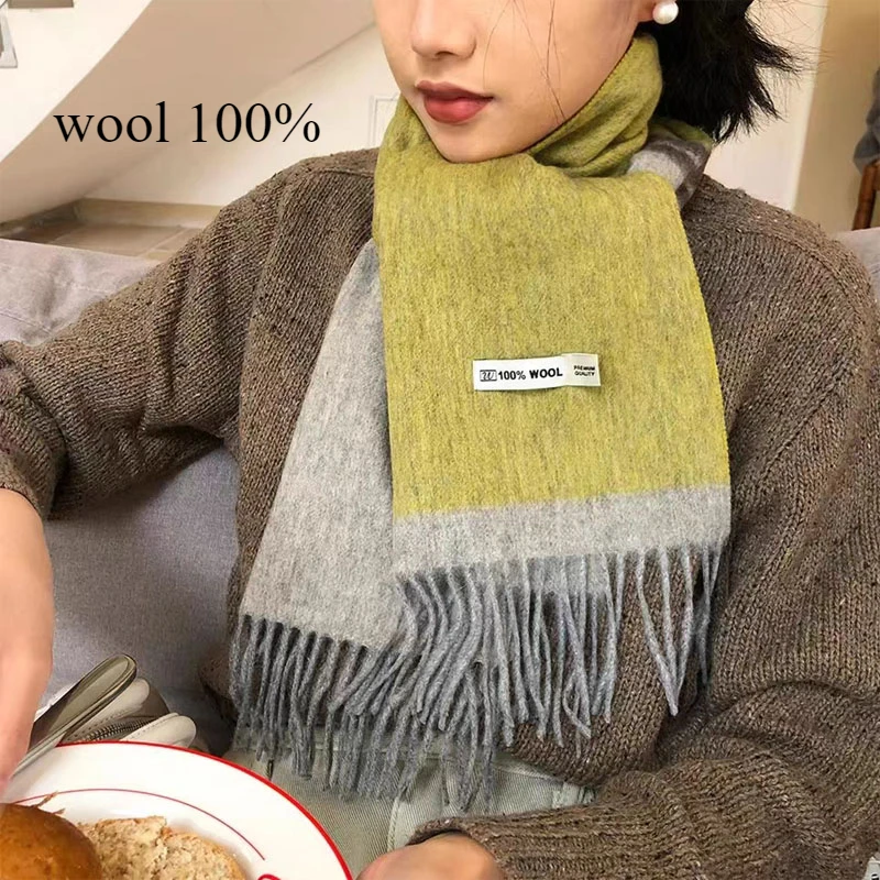 

High Quality Australian Pure Wool Scarfs Women Long Fringed Warm Cashmere Shawl Women's Winter Warm Knitted Neck Scarf Wrap
