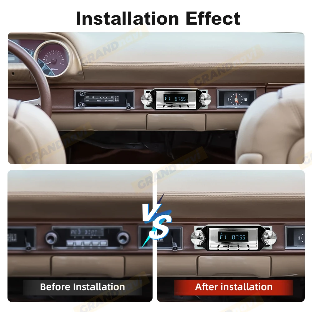 1DIN Retor Car Radio Vintage MP3 Player FM AM RDS Bluetooth For Ford F-Series Ranchero Bronco Mustang Galaxie Falcon Thunderbird view 3