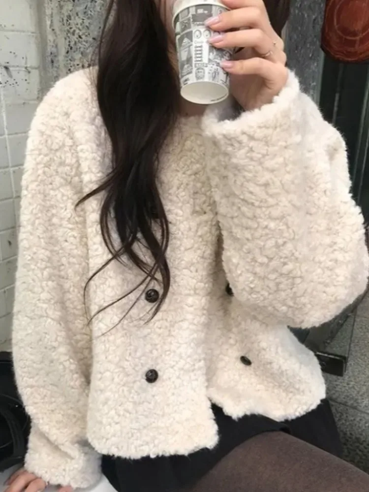 

Шикарное зимнее пальто женское круглое меховое пальто Ne с двойными пуговицами Sli Retro Thiened из полиэфирного волокна длиной ort