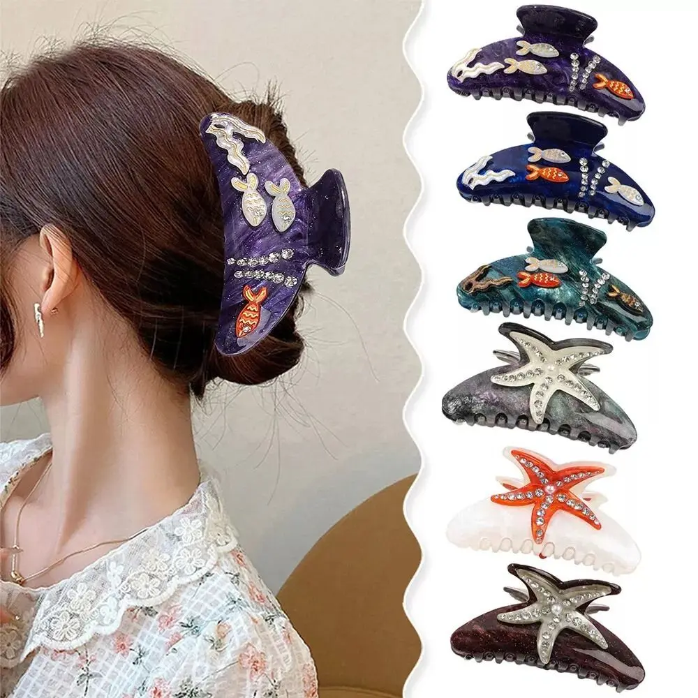 Fashion Starfish Hair Clip Rhinestones Headwear Women Hairpins Imitation Acetate Hair Accessories Ponytail Holder