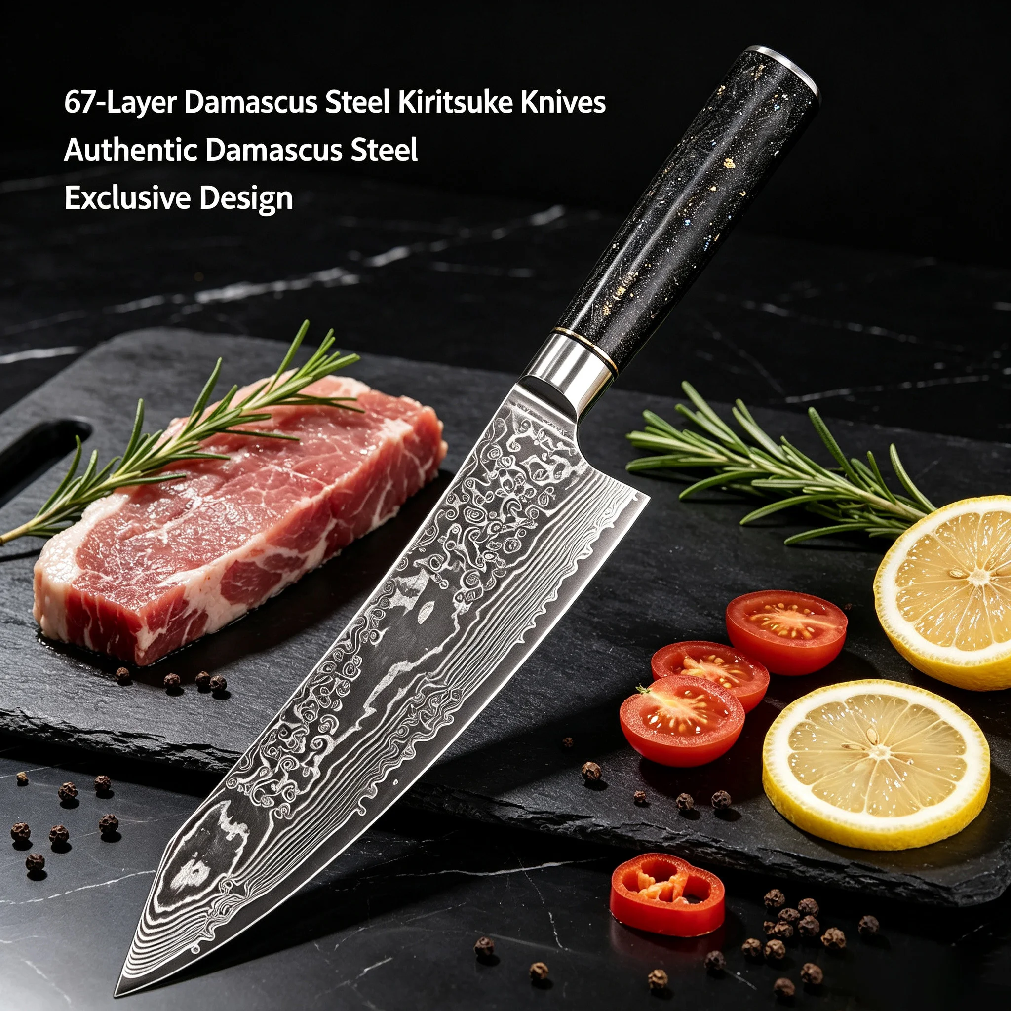 67-Layer Damascus Kiritsuke Cutlery, Multi-scene Kitchen Prep Utensil for Fruit, Veggies, BBQ & Sushi, Head Chef Cooking Gadget