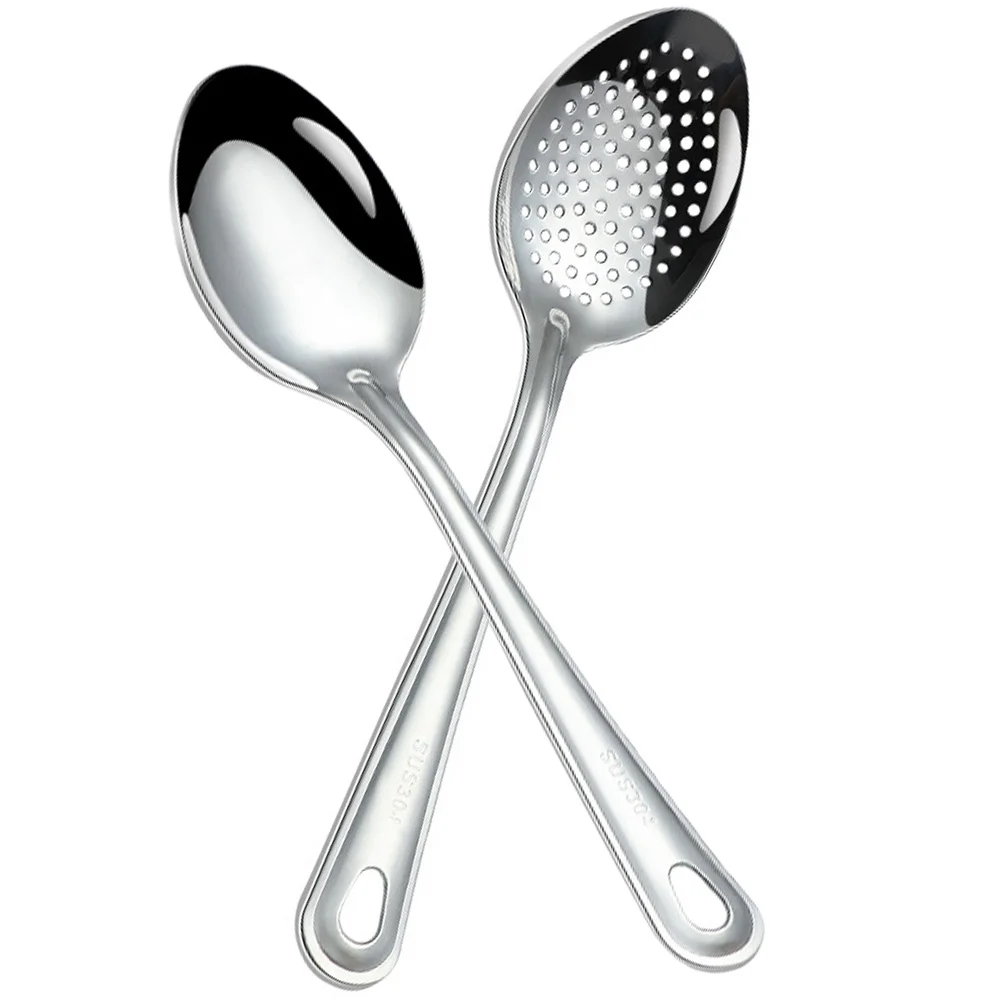 

2 Pcs Stainless Steel Serving Spoon Buffet Holder Utensils Portable Slotted Spoons Appliance