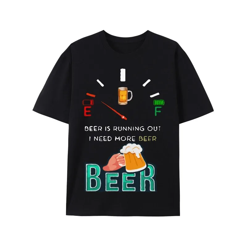 

Beer Running Out Shirt for Men Fuel Meter Graphic Tee Funny Drinking Party Top Weekend Humor Shirt for Alcohol Lovers