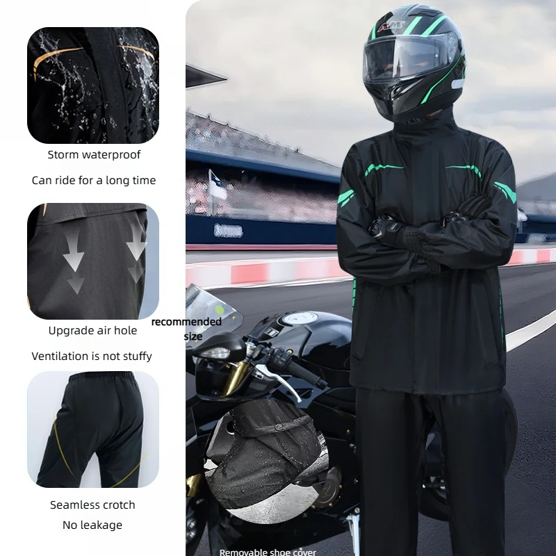 

Waterproof Raincoat Full Set For Adults Motorcycle Rider Raincoat Pants Set Thickened And Elongated Raincoat For Man And Woman