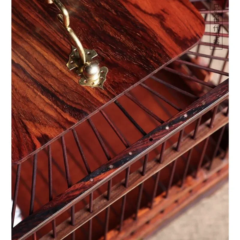 【الأكثر مبيعًا】قفص طيور الماهوجني المربع عالي الجودة من خشب الورد الأحمر الكبير، درج قفص مربع مطرز على شكل سمكة حمراء Daquan