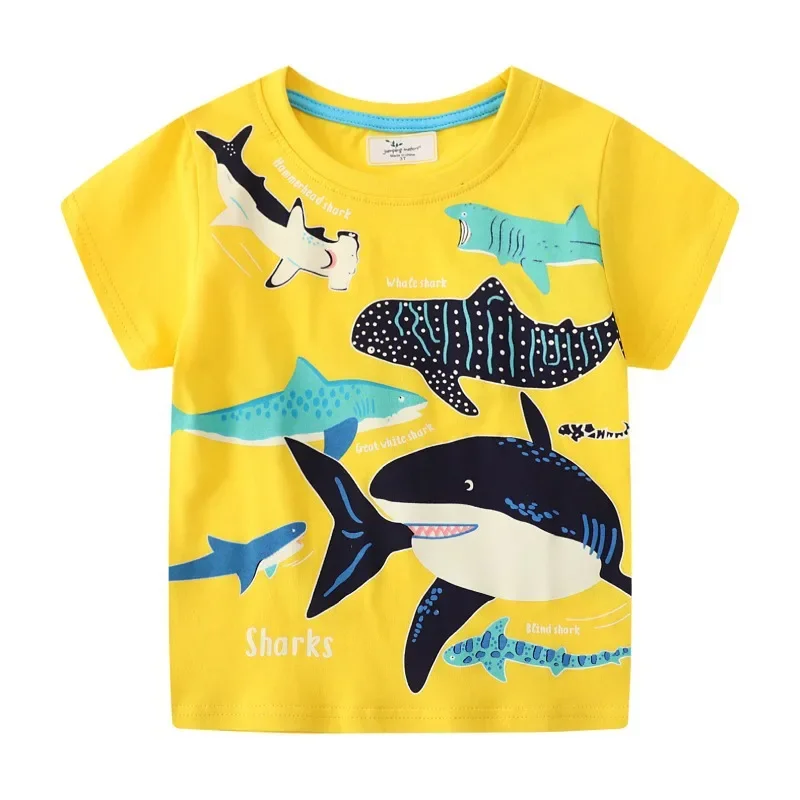 2-7 Years Kids Luminous Cartoon Shark Dinosaur T-shirt 100% Cotton Baby Boys Tees Summer New Short Sleeve Tops