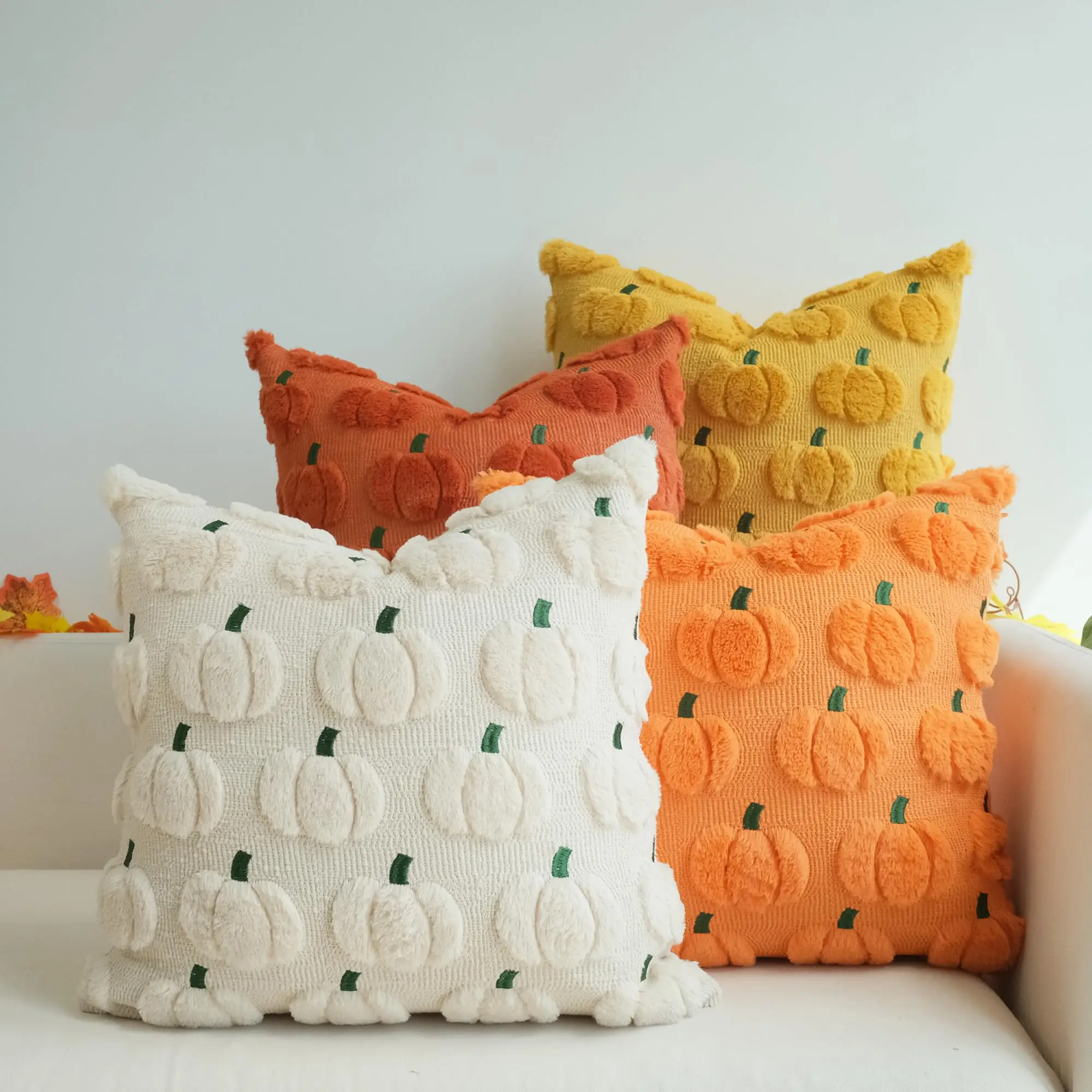 

Fall Pillow Covers Pack of 2 Pumpkin Throw Pillowcases Faux Fur Couch Cushion Orange 18 x 18 Inch