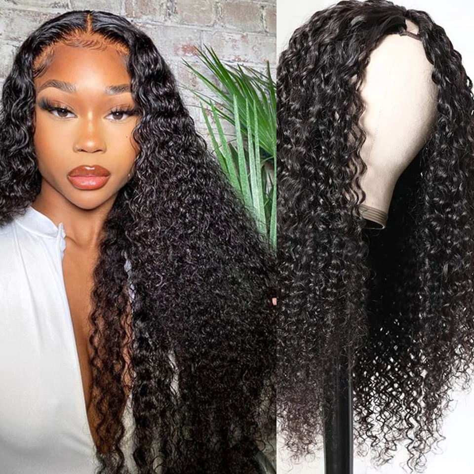 Deep Curly U Part Wig Human Hair No Leave Out Glueless Malaysia Deep Curly Wave U Part Human Hair Wig for Women 250% Density