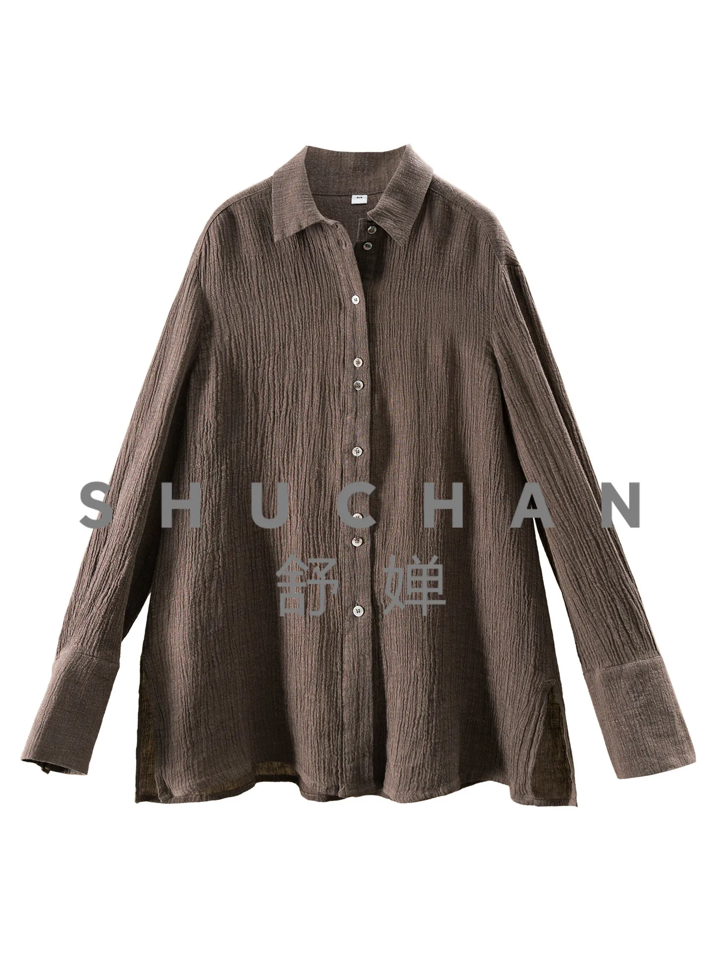 

Custom-woven Pleated Texture Sand Wash 100 Linen Waist Shirt Women's 85I2 Blusas Femininas Elegantes