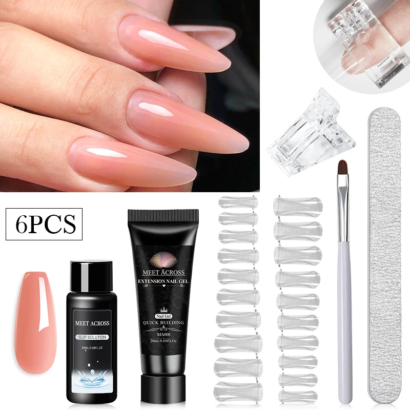 CONHEÇA ACROSS-Kit Gel Extensão Prego, Quick Building, Cristal Acrílico Duro, Nu Branco, Gel UV Construção, Conjunto de Esmalte, 20ml