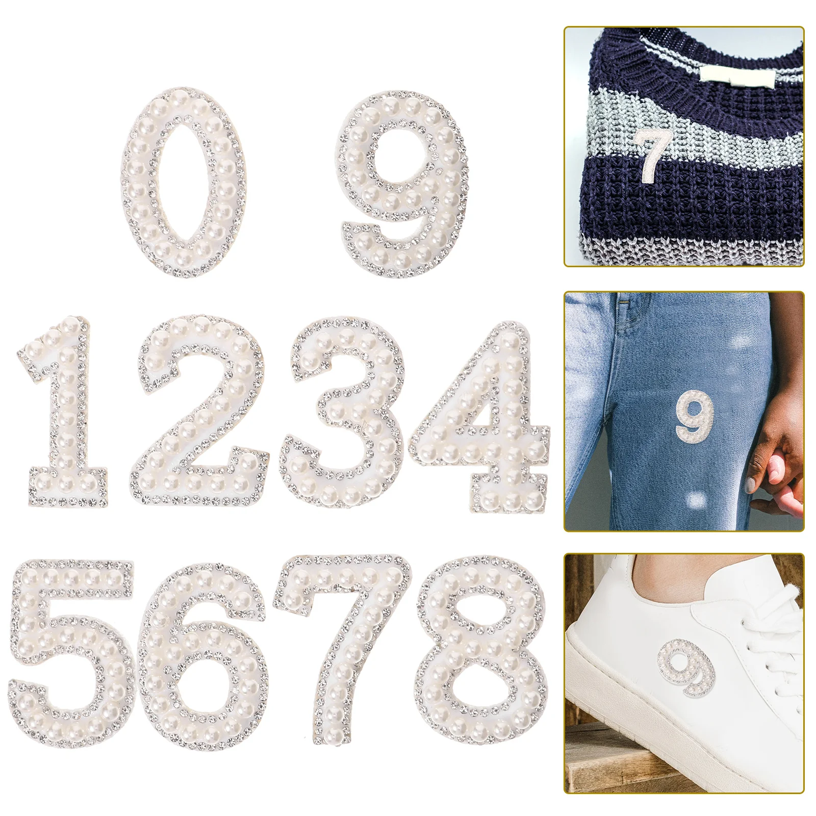 Pearl Number Sticker Adhesive Patches Iron for Clothing Decorative Hat Ironing Stickers Rhinestones Non-woven Fabric