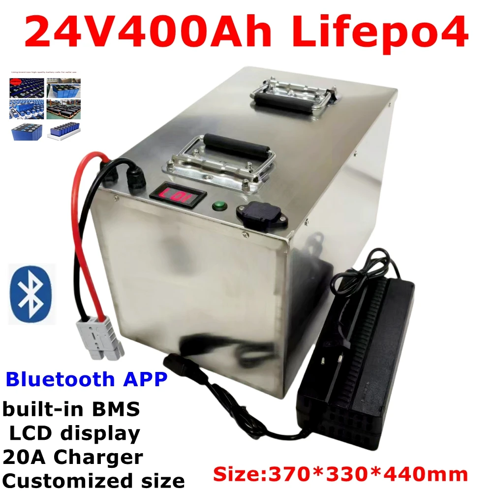 

HX-24V 400AH lifepo4 lithium Battery bluetooth APP 8S BMS for 2400W motorhomes Solar energy storage inverter + 20A Charger.