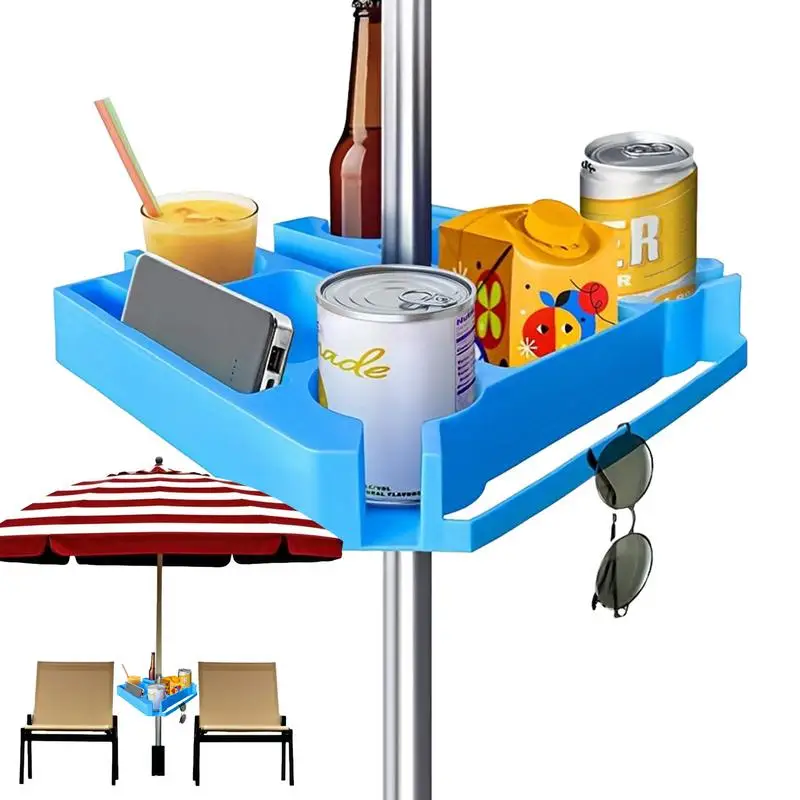 Beach Umbrella Table Tray With 4 Cup Holders Snack Sunglasses Phone Holder Beach Umbrella Accessories For Patio Yards Garden