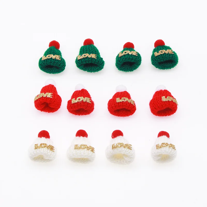 Mini Pompon LOVE Knitting Hat Small Santa Claus Cap Xmas Party Scarf Accessory Doll Costume Christmas Tree Miniature Ornaments