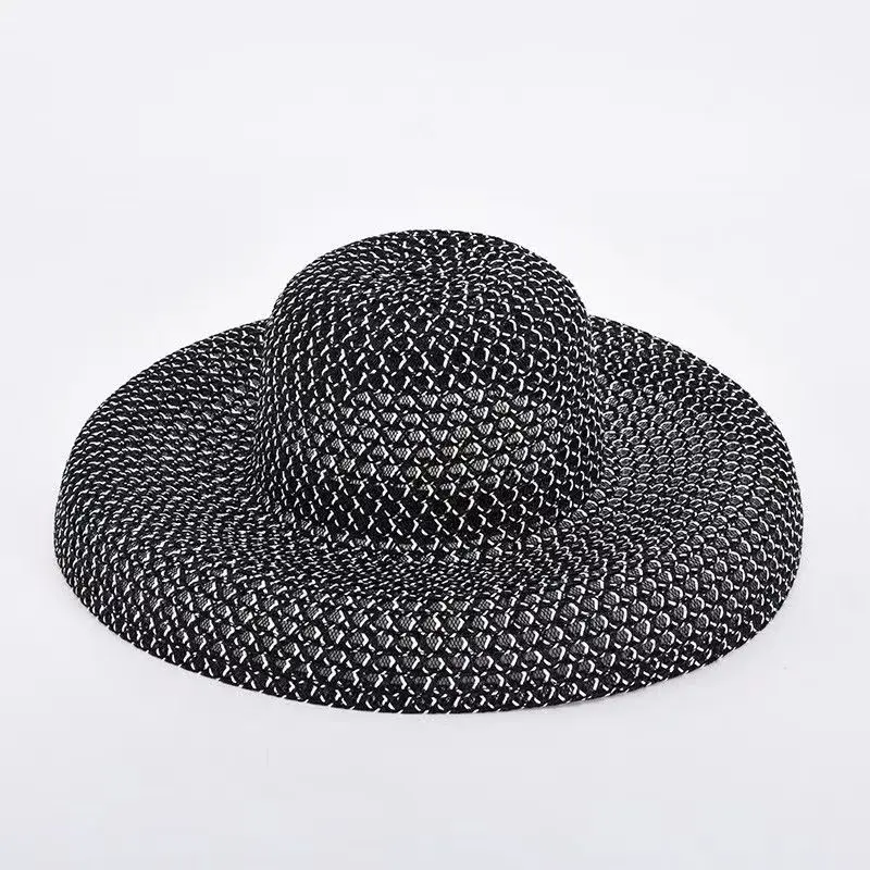 Summer PP black and white straw hat sun hat sunscreen holiday seaside beach big brim summer sun hat sun hat