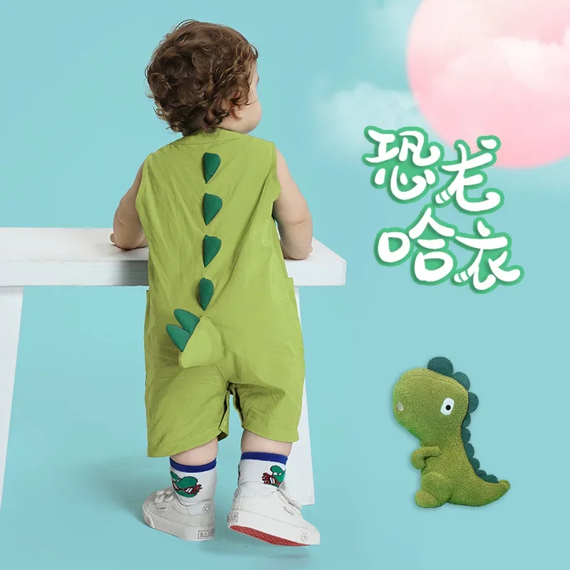 Newborn Baby Boy Girls Clothes Kawaii Dinosaur Rompers Bodysuit Summer Cotton Sleeveless Cartoon Overall Jumpsuits Ropa Bebe