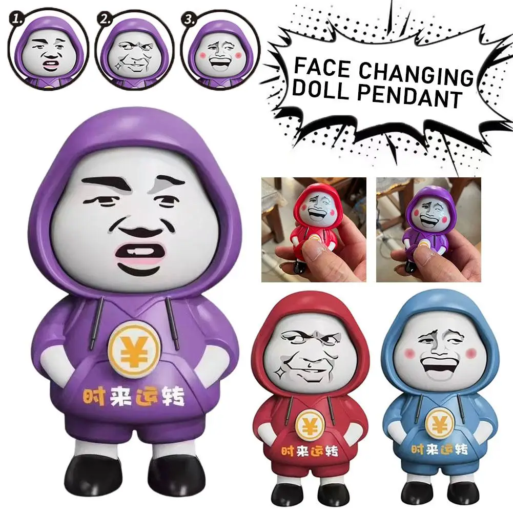 Funny Cartoon Q Version Press Changing Face Doll Keychain Pendant Kawaii Press Toy Face Keychain Change Gifts Cute Cartoon L3D6