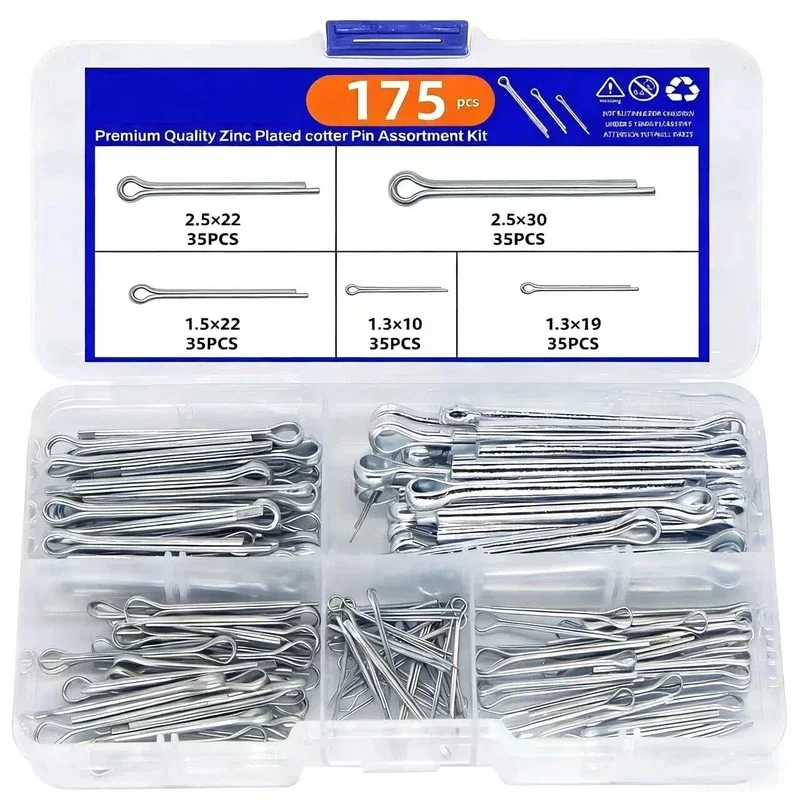 175-teiliges Sortiment an verzinkten Stahl-Splinten, verschiedene Größen für Hardware-Befestigungen – Detail 1