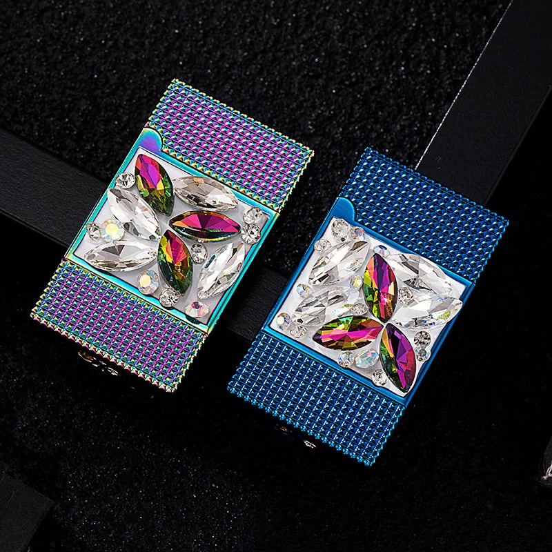 

New High-End Inlaid Colored Diamond Metal Windproof Blue Flame Lighter 2024 Hot Outdoor Inflatable Lighter For Boyfriend Gift