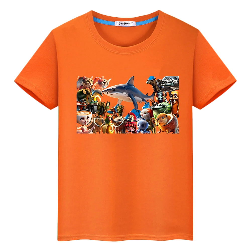 Kawaii 100% القطن الكرتون قصيرة الأكمام أنيمي القمم الإيطالية الدماغ مجموعة طباعة تي شيرت للأطفال الصبي 10 سنة لطيف تيز فتاة الملابس y2k #3