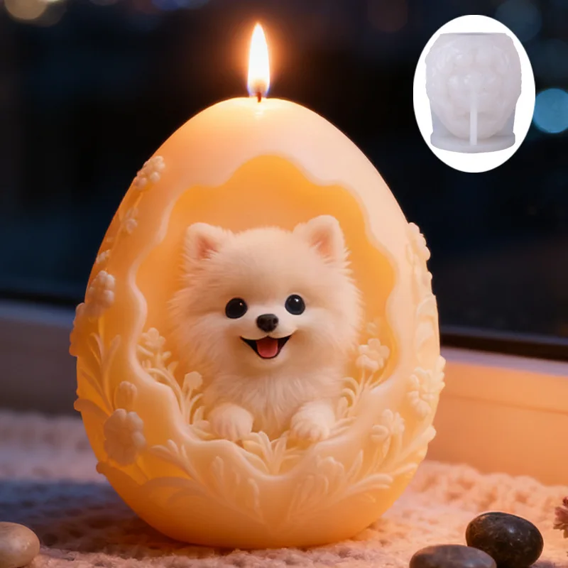 

2pcs Egg-Shaped Pomeranian Relief Silicone Molds - Innovative 3D Design for DIY Scented Candles, Soap & Plaster Decor Craft