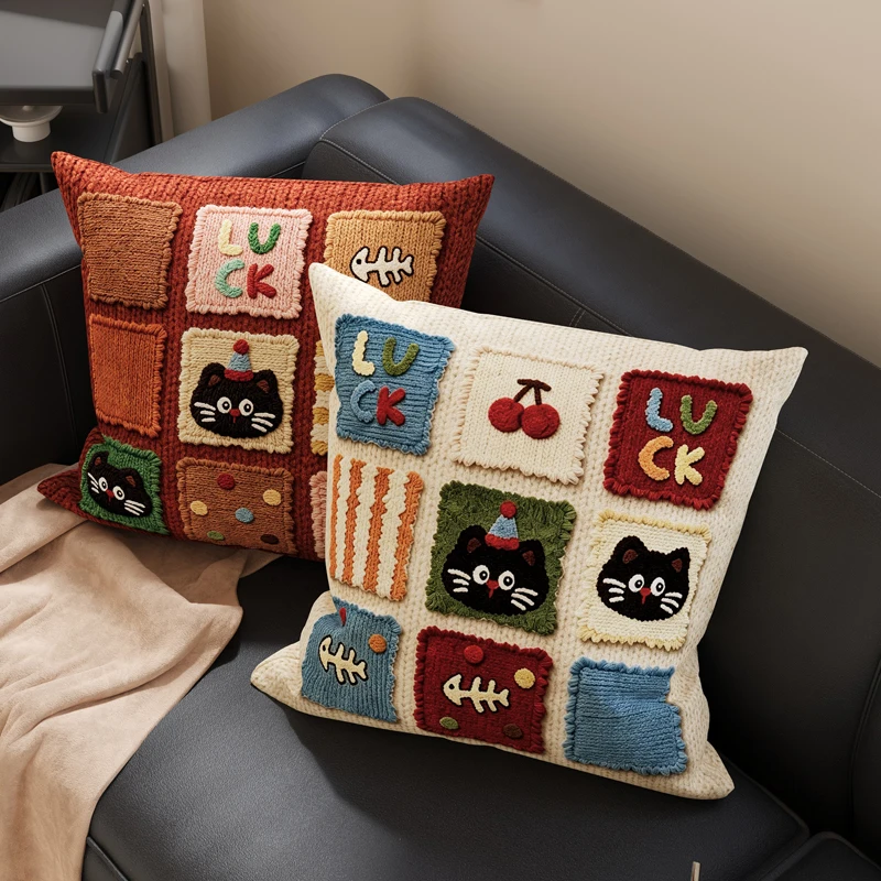 Retro Cartoon Pillow Sofa Living Room High-End Backrest Pillow with Core Bedroom Decorative Waist Pillow Removable And Washable