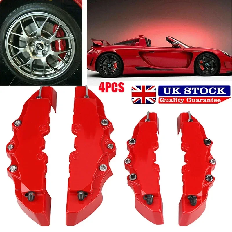 4 Pcs Brake Caliper Covers Red 3D Style Universal Car Disc Front & Rear Kits