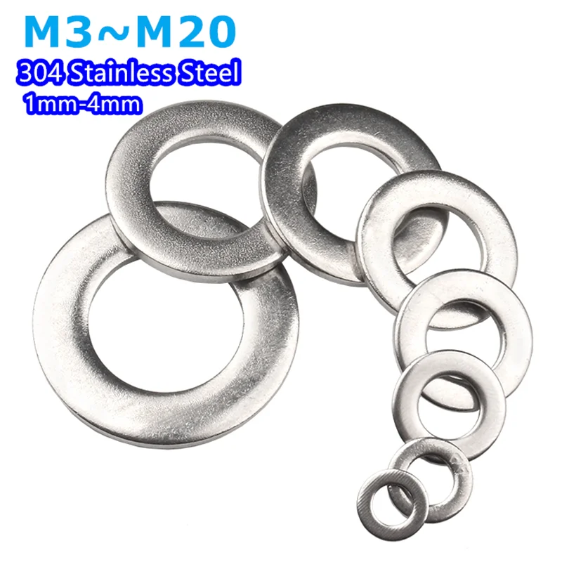 M3 M4 M5 M6 M8 M10 M12 14 M16 M18 M20 304 Stainless Steel Flat Washer for Screw Bolt Plain Gasket Flat Metal Adjusting gasket