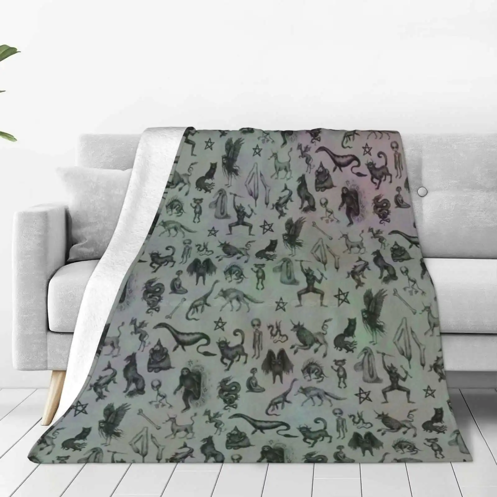 Cryptid Crew All Sizes Soft Cover Blanket Home Decor Bedding Cryptid Mothman Bigfoot Sasquatch Monster Loch Ness Dover Demon