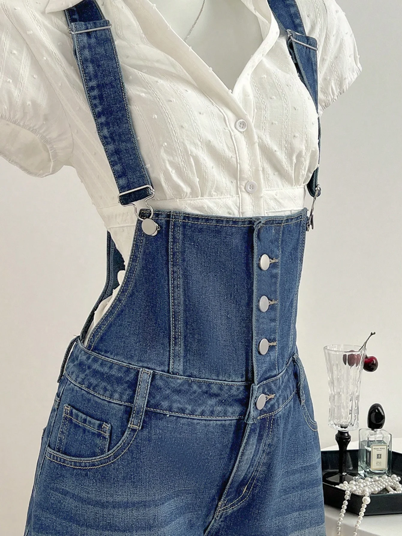 Damen-Overall-Shorts aus lockerem blauem Denim, amerikanischer Y2K-Stil, koreanische, dünne, hoch taillierte 2026 Sommer-Streetwear-Shorts mit Bündchen, lässige Shorts – Detail 4