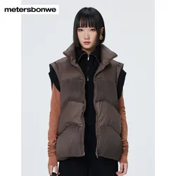 Metersbonwe-Casaco sem mangas para baixo de pato feminino, gola solta, cor sólida, Commuter, Cavalheira, Inverno