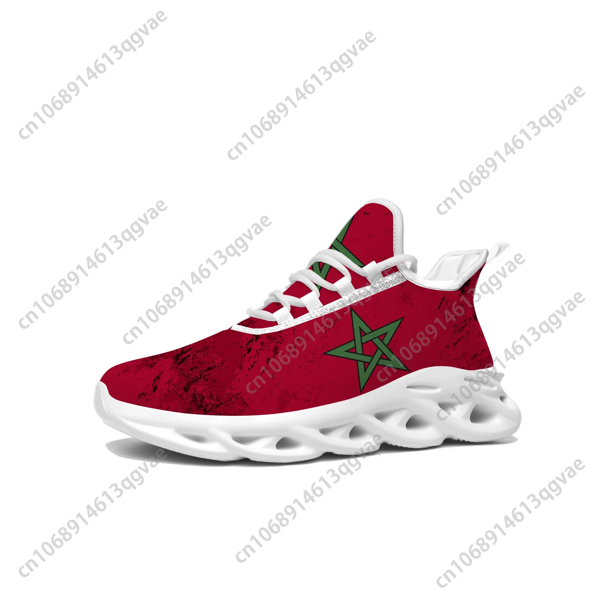 Moroccan Flag Flats Sneakers Mens Womens Sports Morocco Shoes High Quality Sneaker Lace Up Mesh Footwear Tailor-made Shoe White