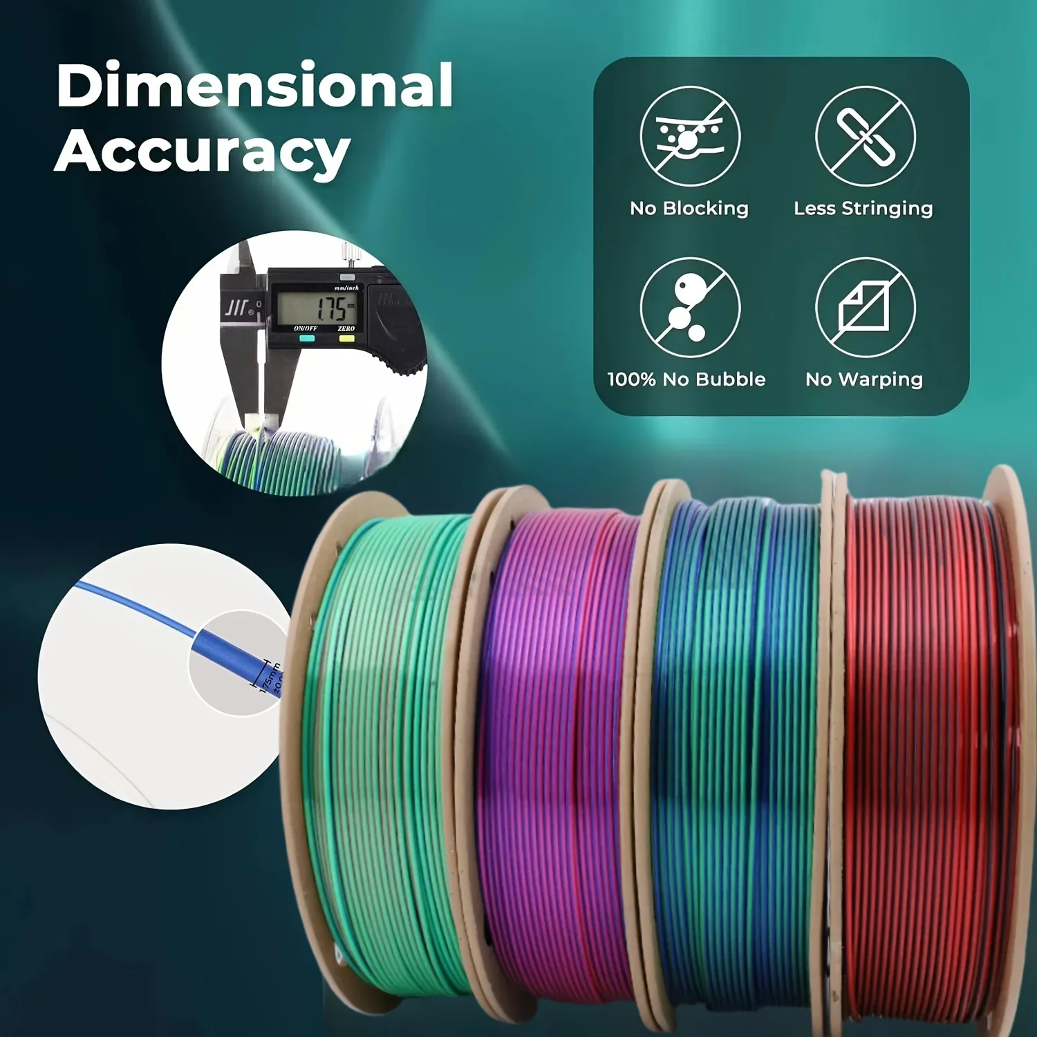 Pacchetto filamenti per stampante 3D, filamento PLA 1,75 mm, filamento per stampa 3D 250 gX 4 bobine, totale 1 kg, precisione dimensione +/- 0,03 mm